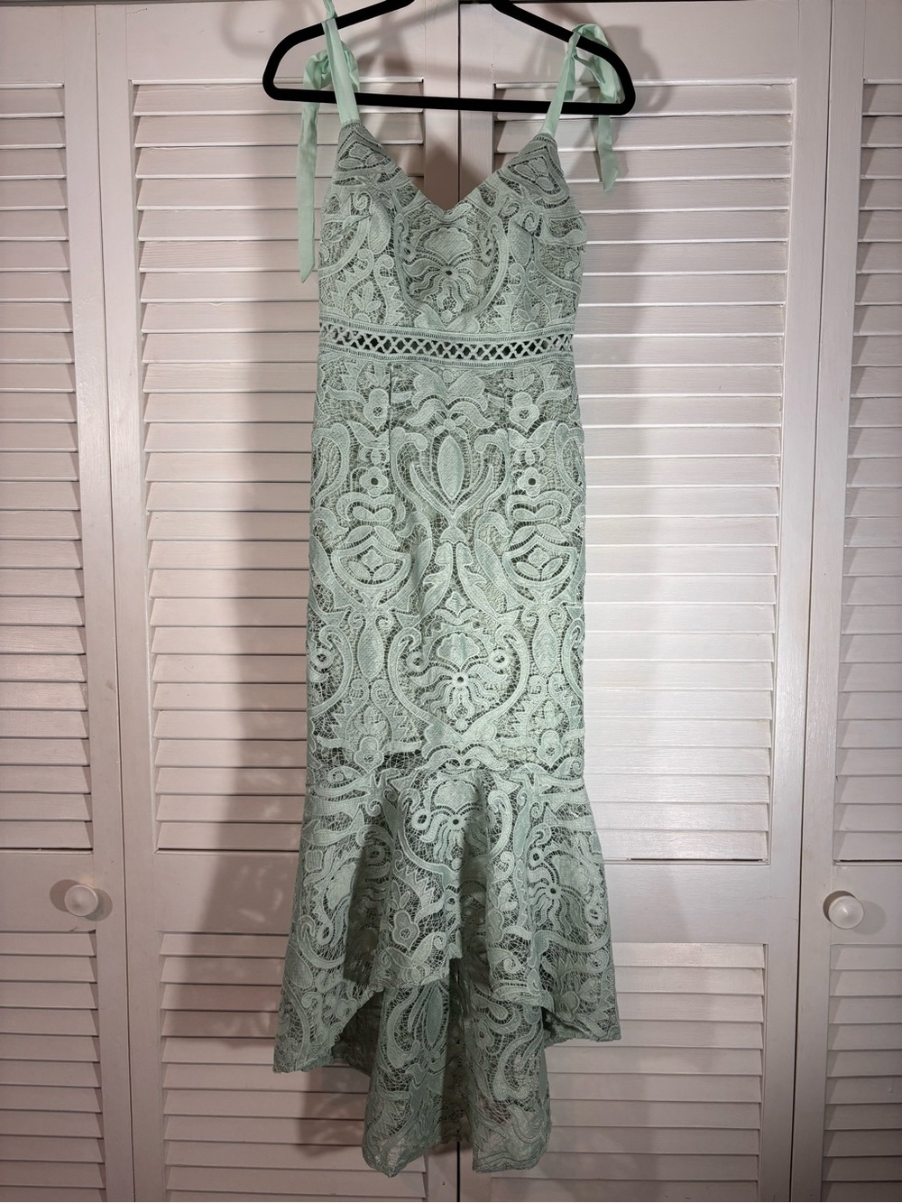 Lulus Won Your Heart Sage Green Lace Tie-Strap High-Low Midi Dress Estimated S - Picture 3 of 10